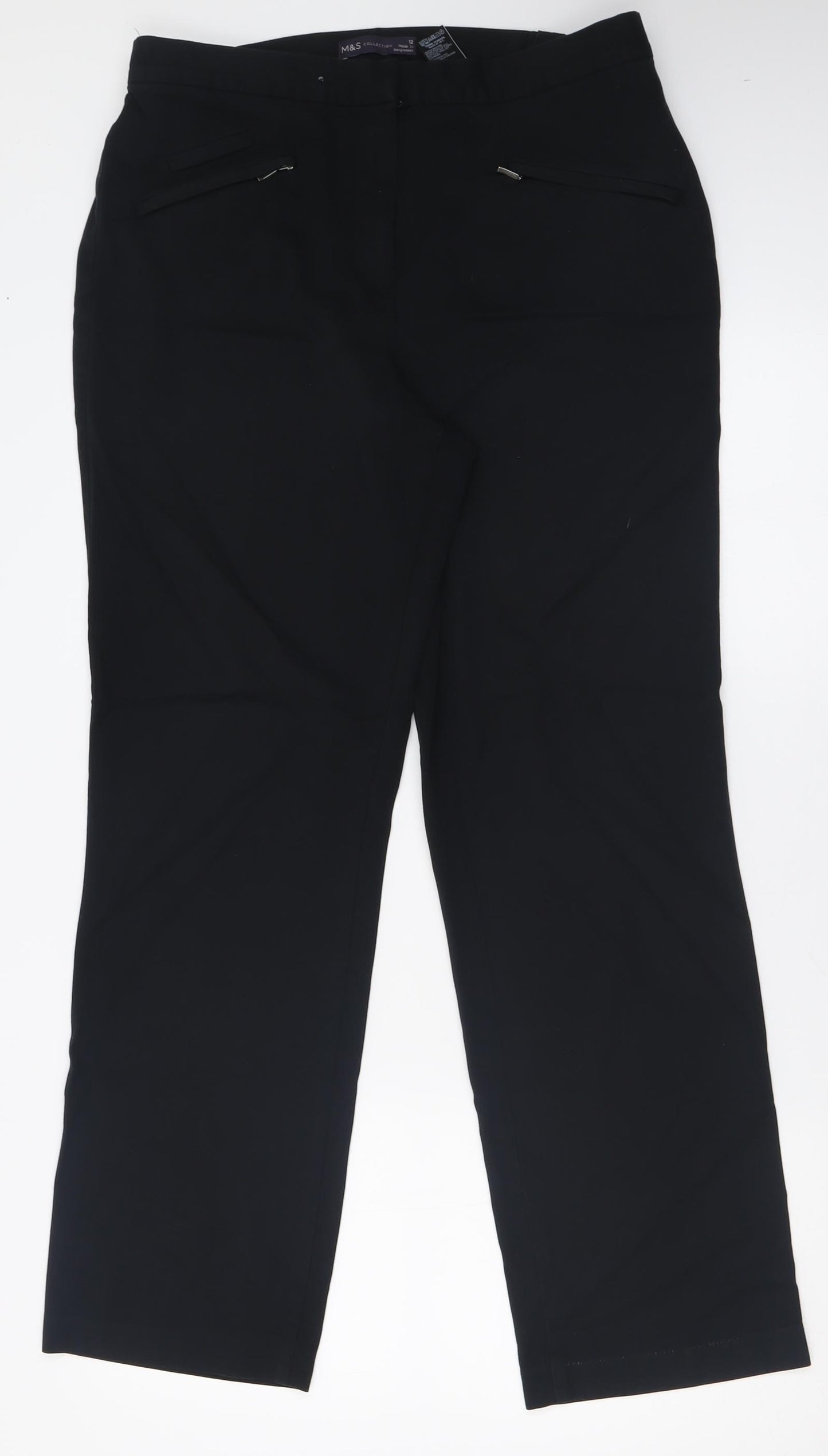 Marks and Spencer Womens Black  Viscose Trousers  Size 12 L30 in Regular Hook & Eye