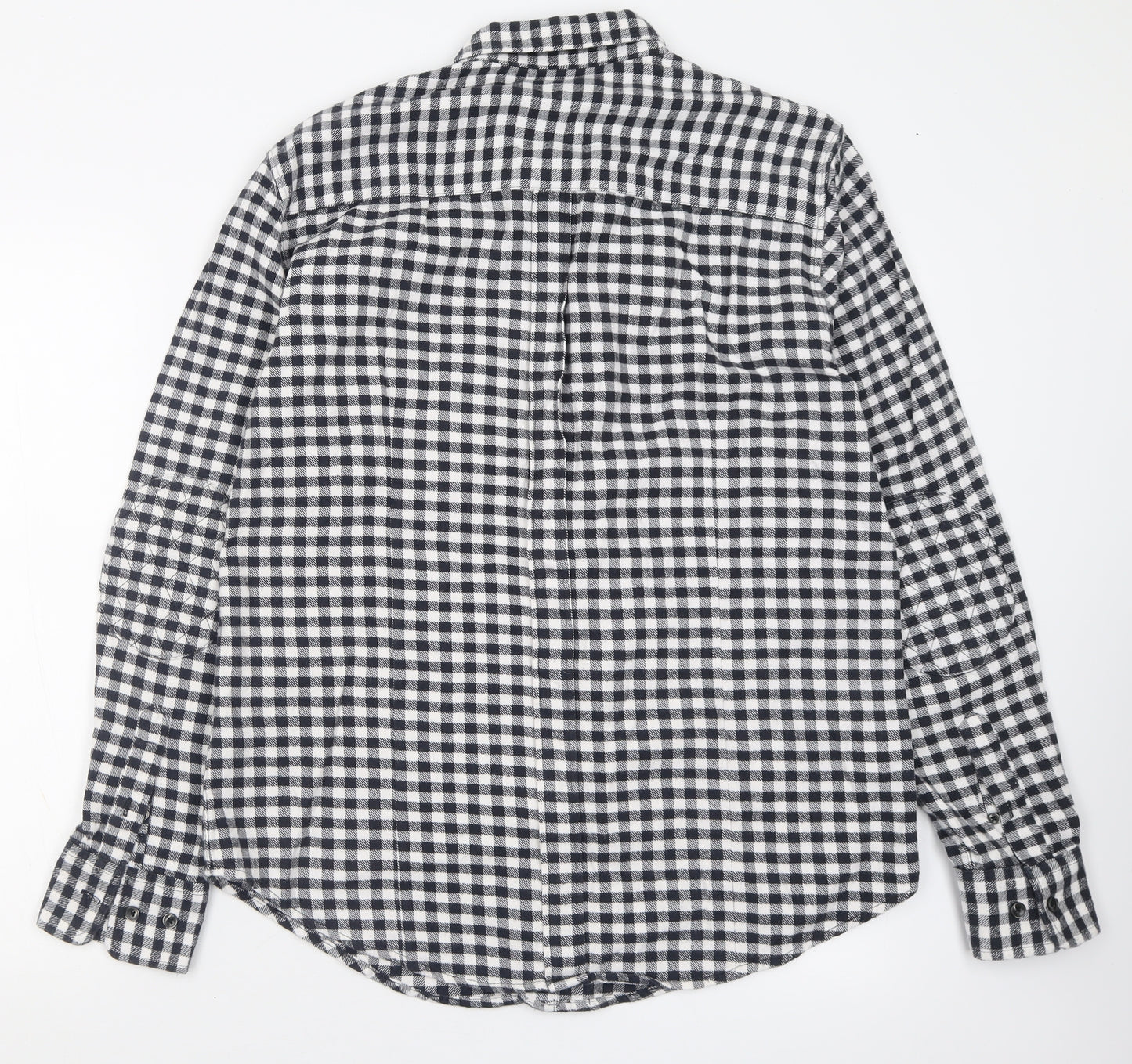Zara Mens Black Check Cotton  Button-Up Size XL Collared Button