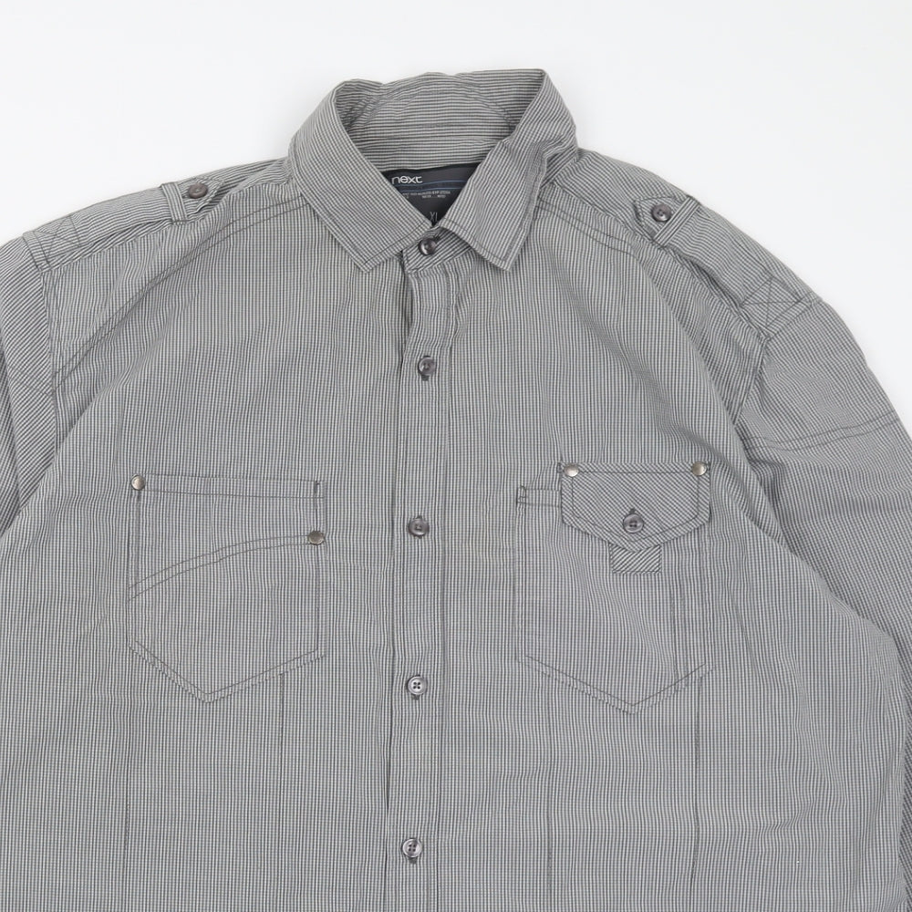 NEXT Mens Grey Plaid Cotton  Button-Up Size XL Collared Button