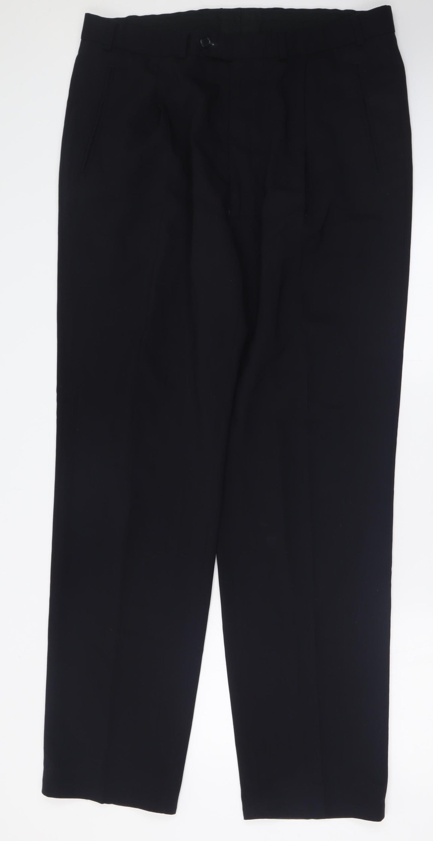 Marks and Spencer Mens Black  Wool Trousers  Size 36 L33 in Regular Button