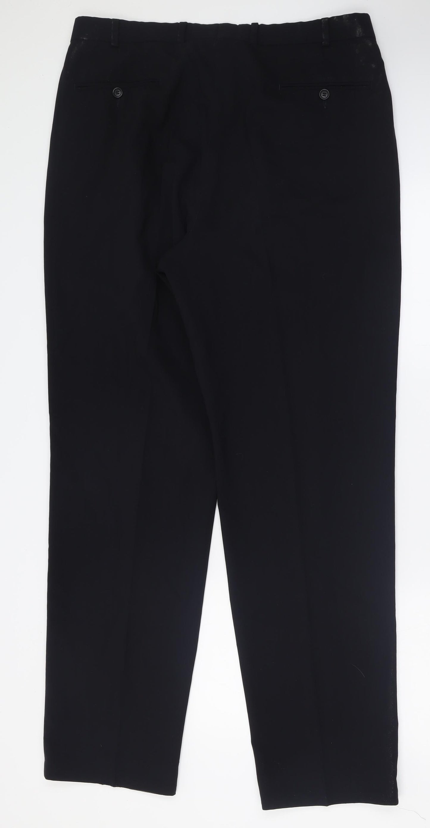 Marks and Spencer Mens Black  Wool Trousers  Size 36 L33 in Regular Button