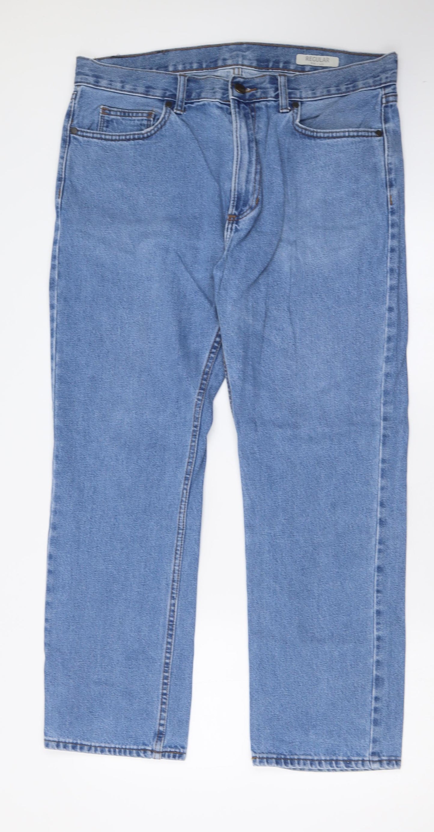 Marks and Spencer Mens Blue  Cotton Straight Jeans Size 36 L29 in Regular Button