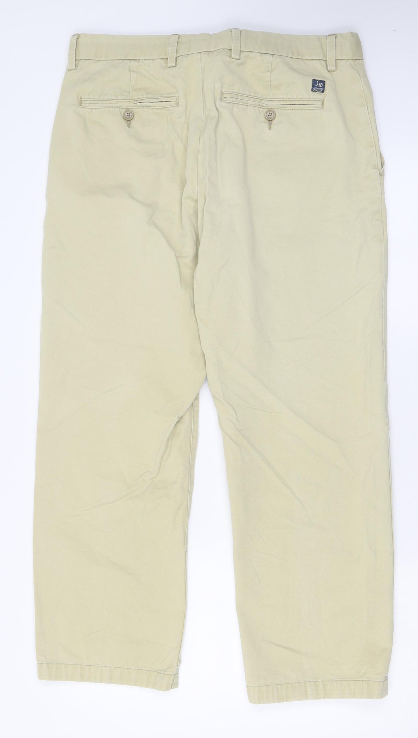 Samuel Windsor Mens Beige  Cotton Chino Trousers Size 34 L29 in Regular Button - Short Leg