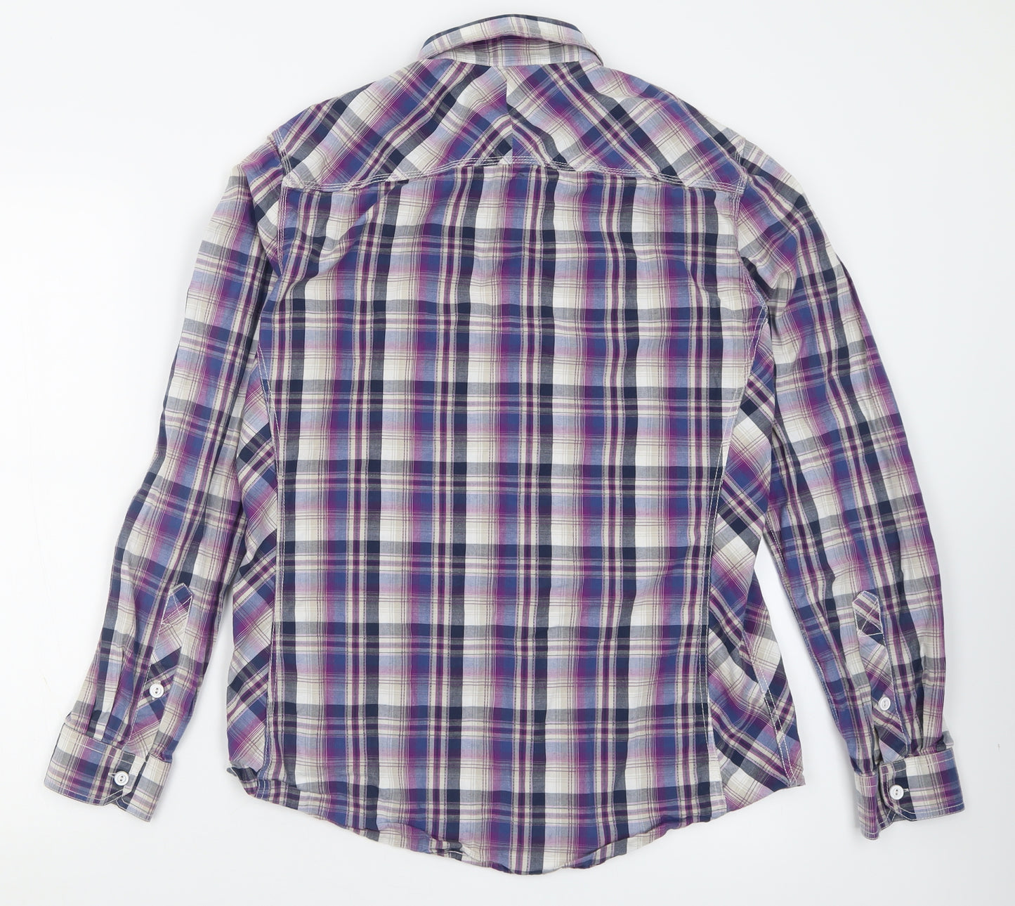 NEXT Mens Purple Check Cotton  Button-Up Size M Collared Button