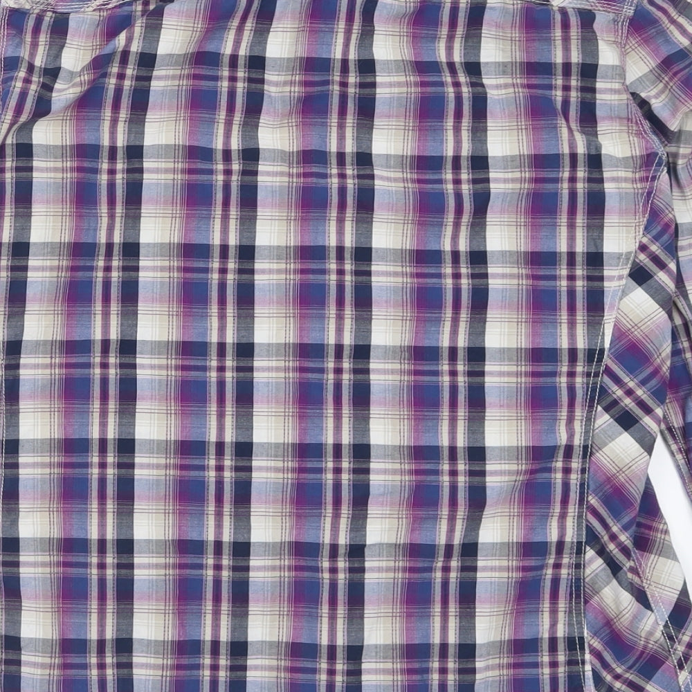 NEXT Mens Purple Check Cotton  Button-Up Size M Collared Button