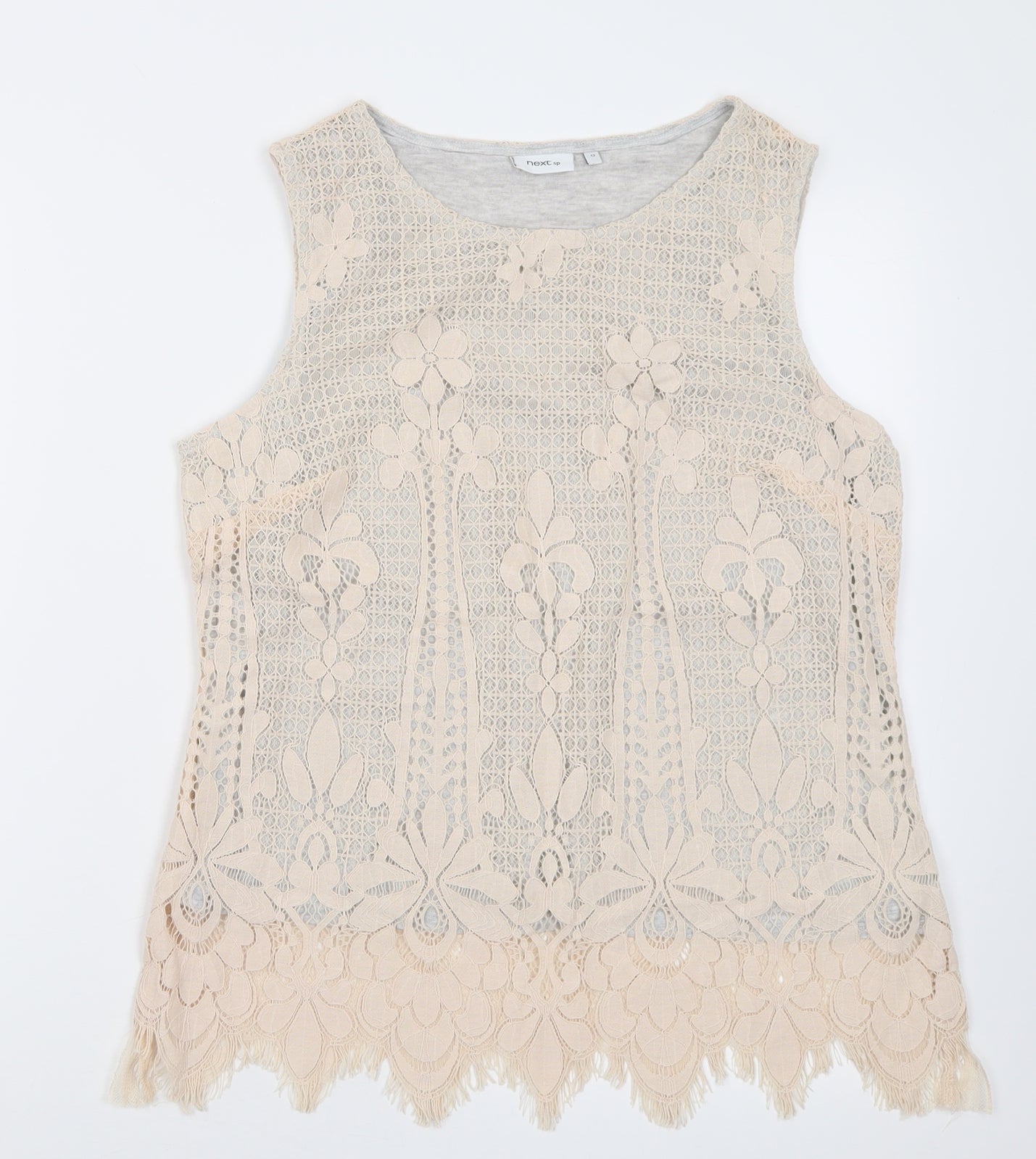 NEXT Womens Ivory Floral Cotton Basic Tank Size 14 Crew Neck