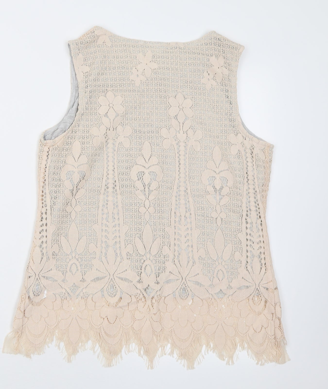 NEXT Womens Ivory Floral Cotton Basic Tank Size 14 Crew Neck