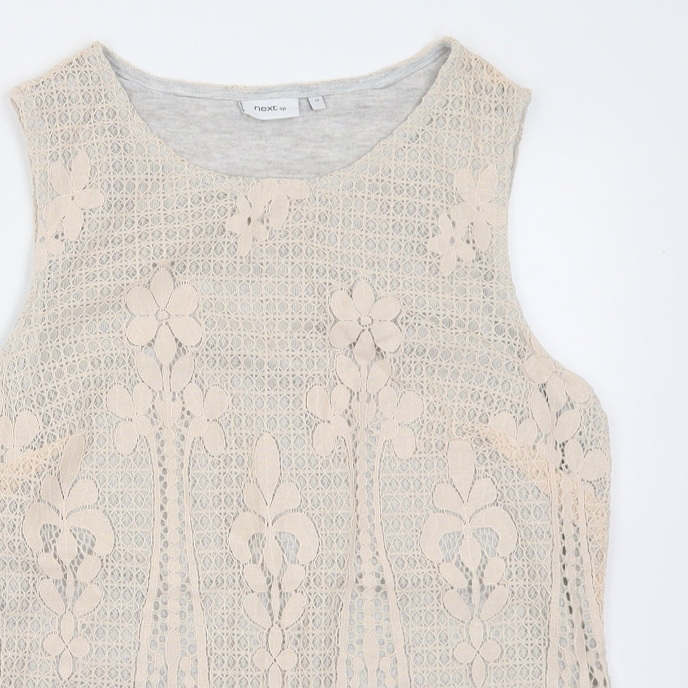 NEXT Womens Ivory Floral Cotton Basic Tank Size 14 Crew Neck