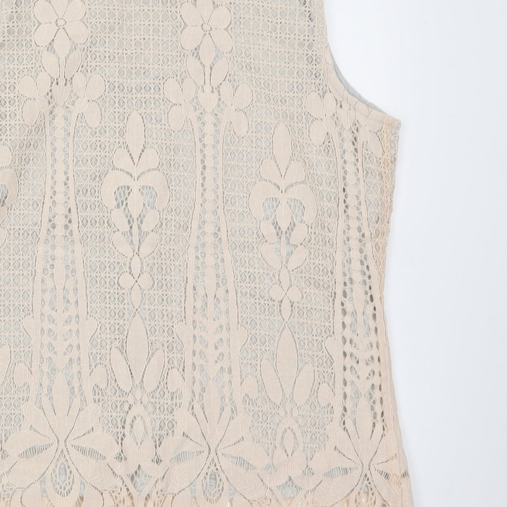 NEXT Womens Ivory Floral Cotton Basic Tank Size 14 Crew Neck