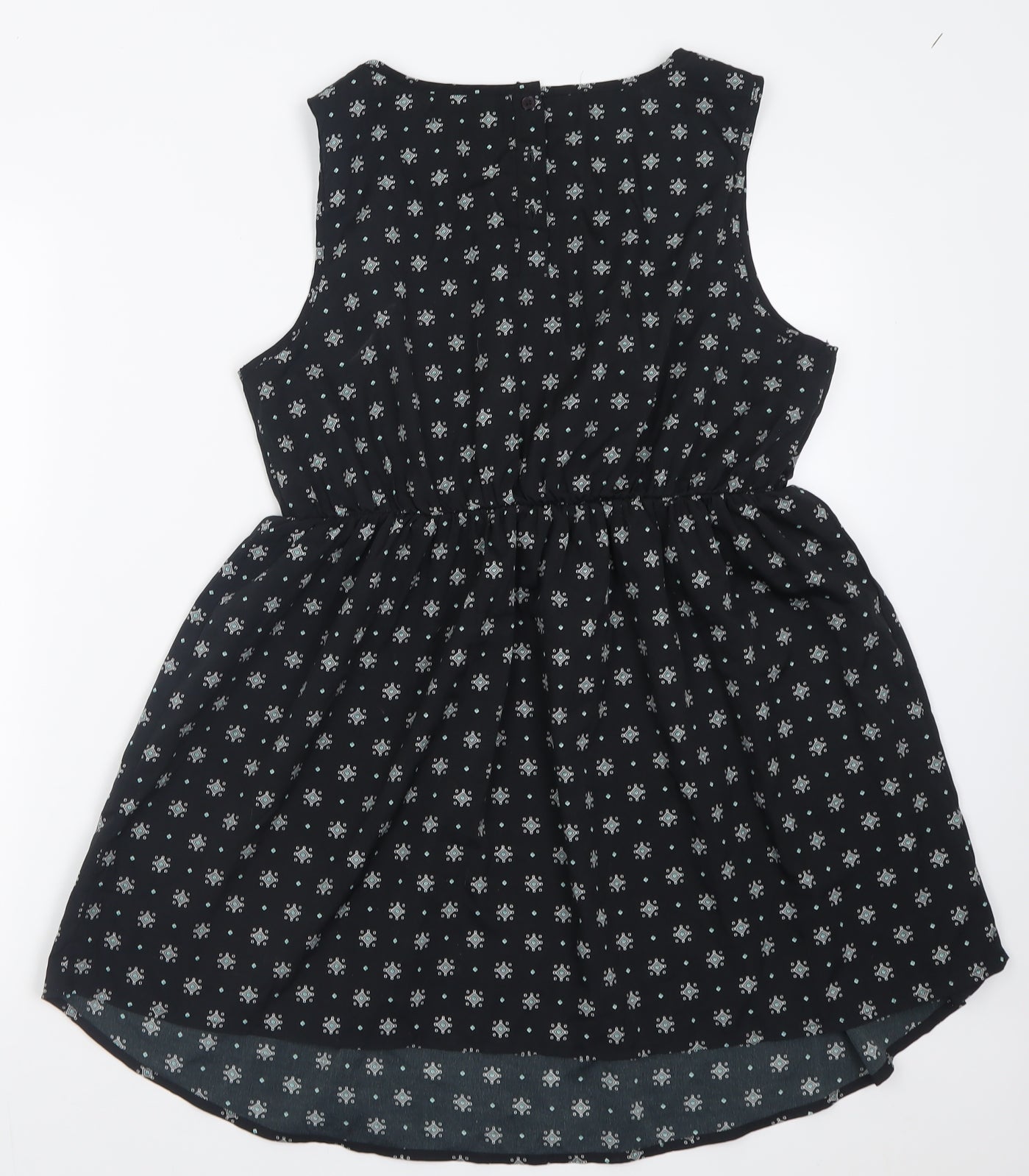 New Look Womens Black Geometric Polyester Tunic Tank Size 12 Scoop Neck