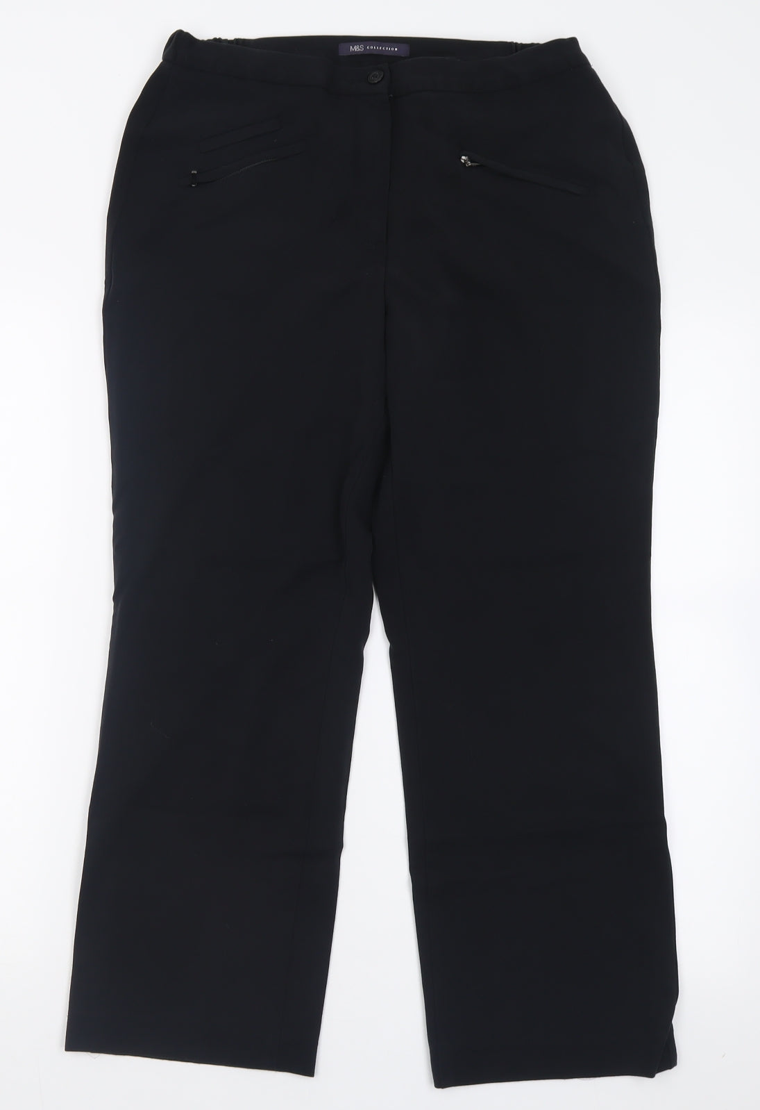 Marks and Spencer Womens Black  Viscose Trousers  Size 12 L26 in Regular Button