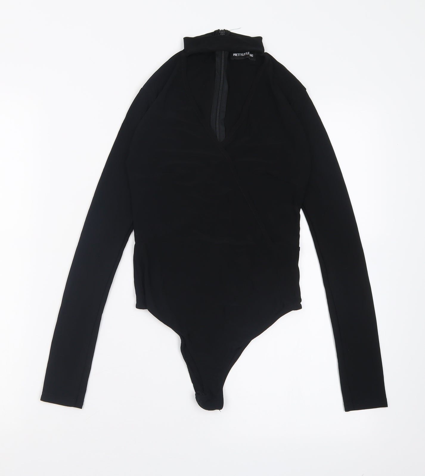 PRETTYLITTLETHING Womens Black  Polyester Bodysuit One-Piece Size 6  Button