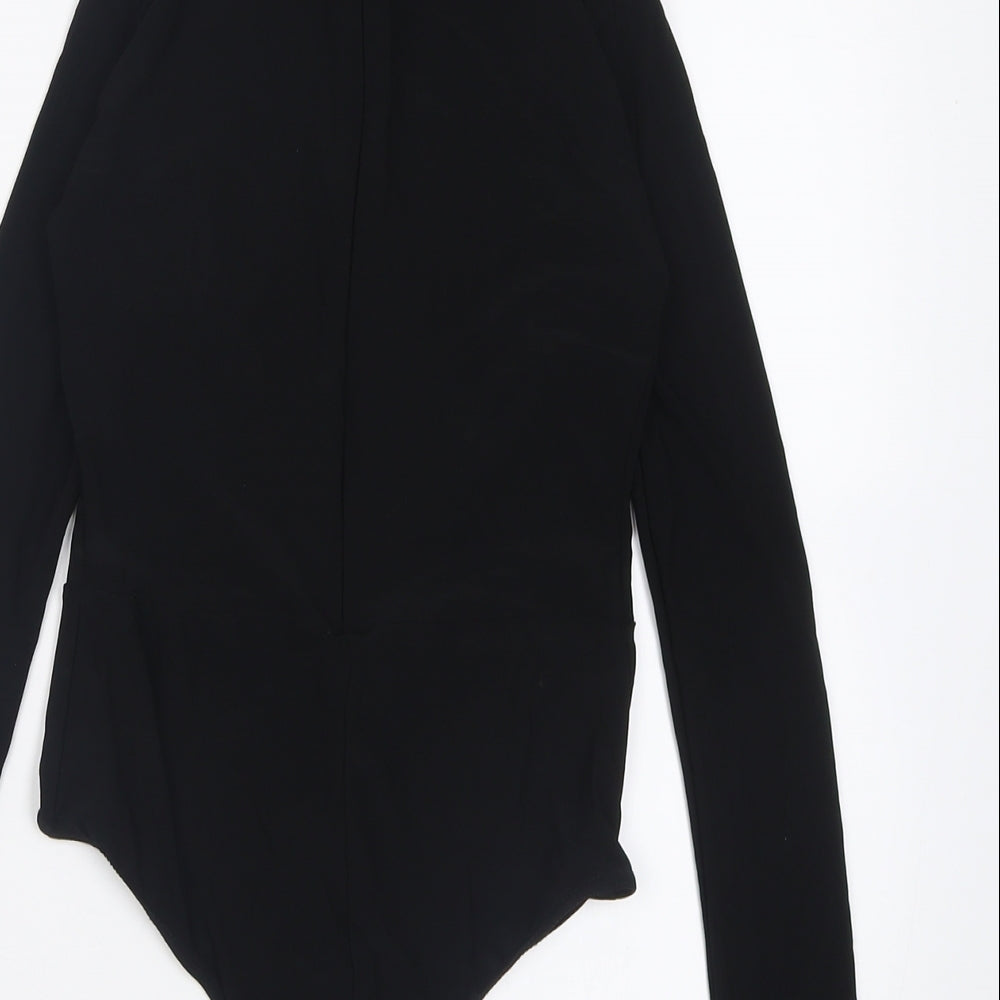 PRETTYLITTLETHING Womens Black  Polyester Bodysuit One-Piece Size 6  Button