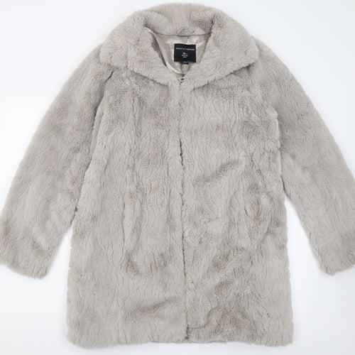 Dorothy Perkins Womens Grey   Overcoat Coat Size 12  Hook & Eye - Faux fur