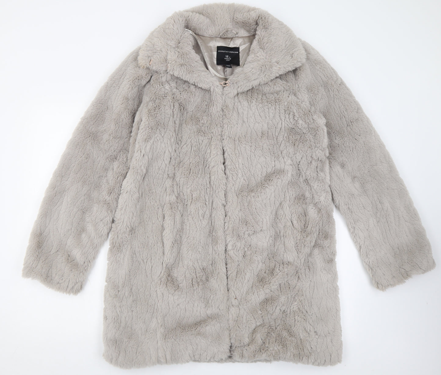 Dorothy Perkins Womens Grey   Overcoat Coat Size 12  Hook & Eye - Faux fur