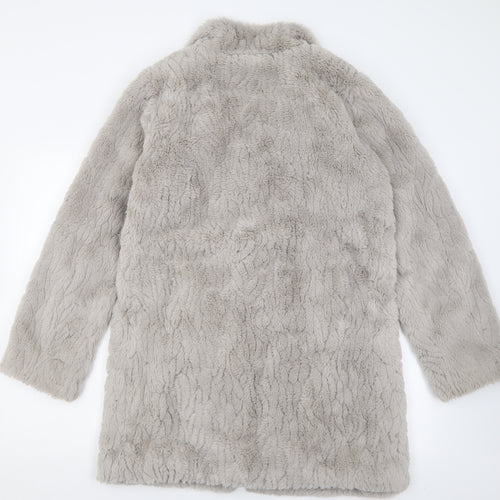 Dorothy Perkins Womens Grey   Overcoat Coat Size 12  Hook & Eye - Faux fur