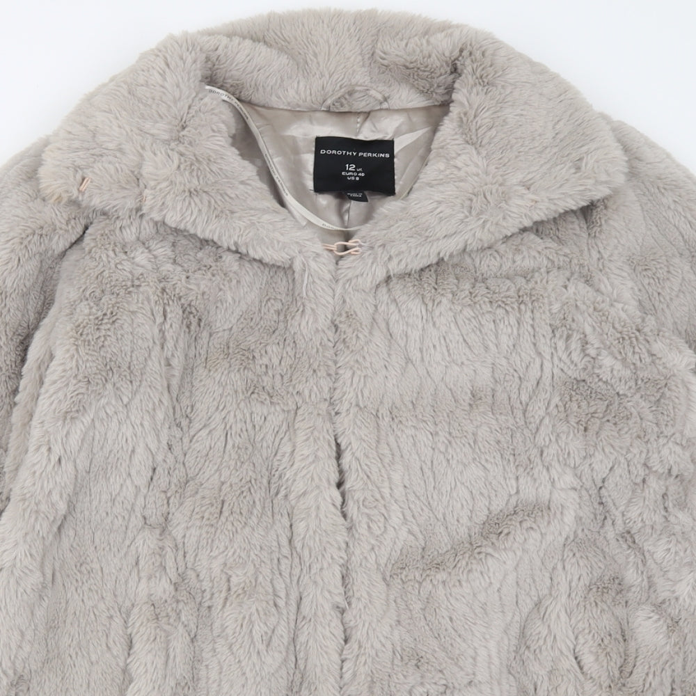 Dorothy Perkins Womens Grey   Overcoat Coat Size 12  Hook & Eye - Faux fur