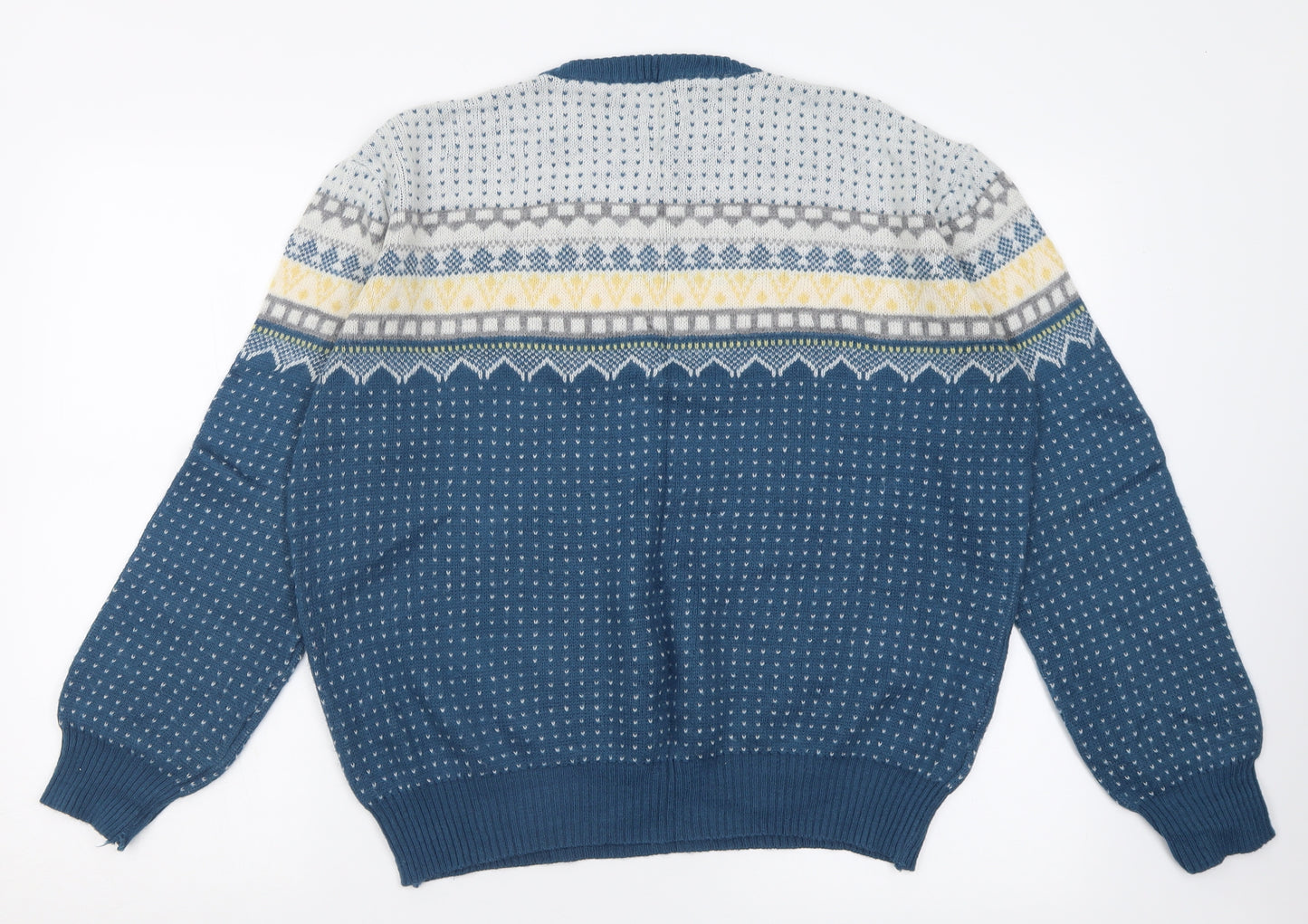 chevy Mens Blue Crew Neck Geometric Acrylic Pullover Jumper Size XS