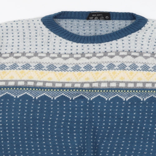 chevy Mens Blue Crew Neck Geometric Acrylic Pullover Jumper Size XS