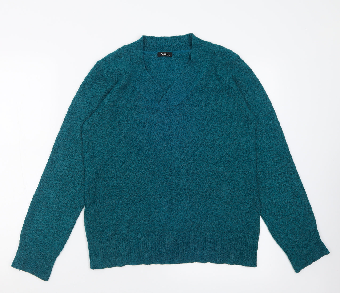 M&Co Womens Blue V-Neck  Acrylic Pullover Jumper Size L