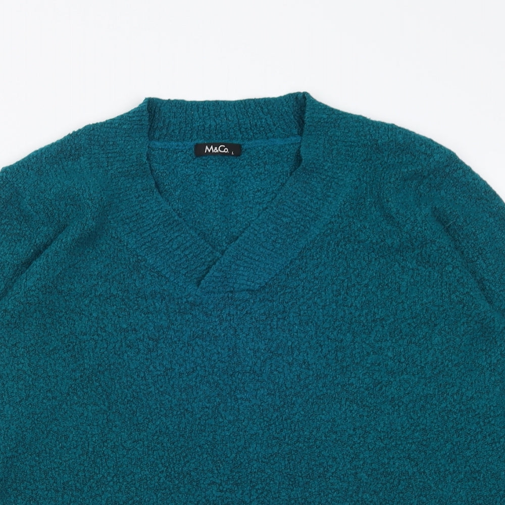 M&Co Womens Blue V-Neck  Acrylic Pullover Jumper Size L