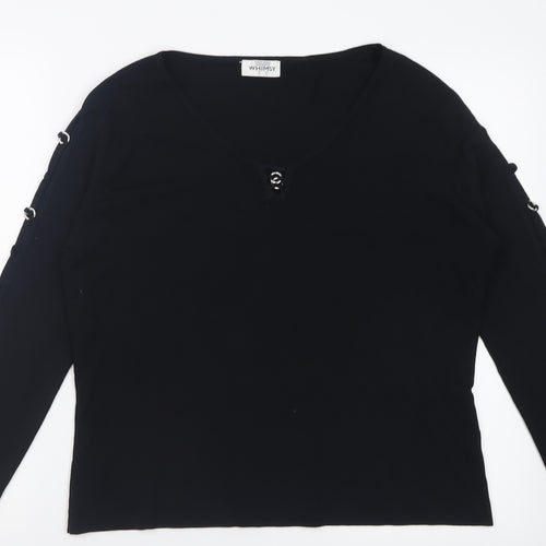 Whimsy by Lunaire Womens Black  Viscose Basic T-Shirt Size 20 V-Neck