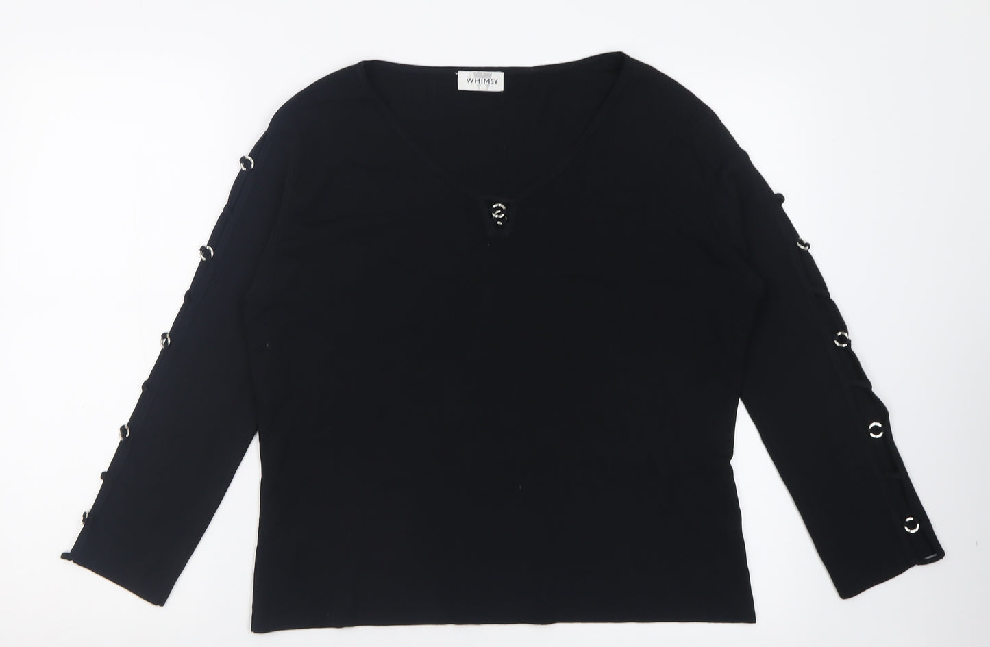 Whimsy by Lunaire Womens Black  Viscose Basic T-Shirt Size 20 V-Neck