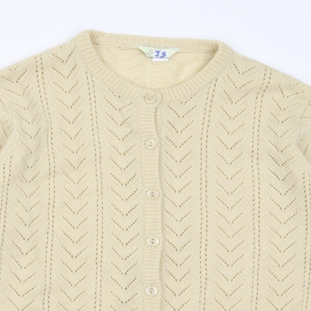 Classic Womens Ivory Crew Neck Geometric Acrylic Cardigan Jumper Size 12