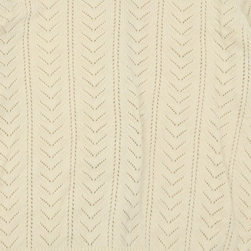 Classic Womens Ivory Crew Neck Geometric Acrylic Cardigan Jumper Size 12