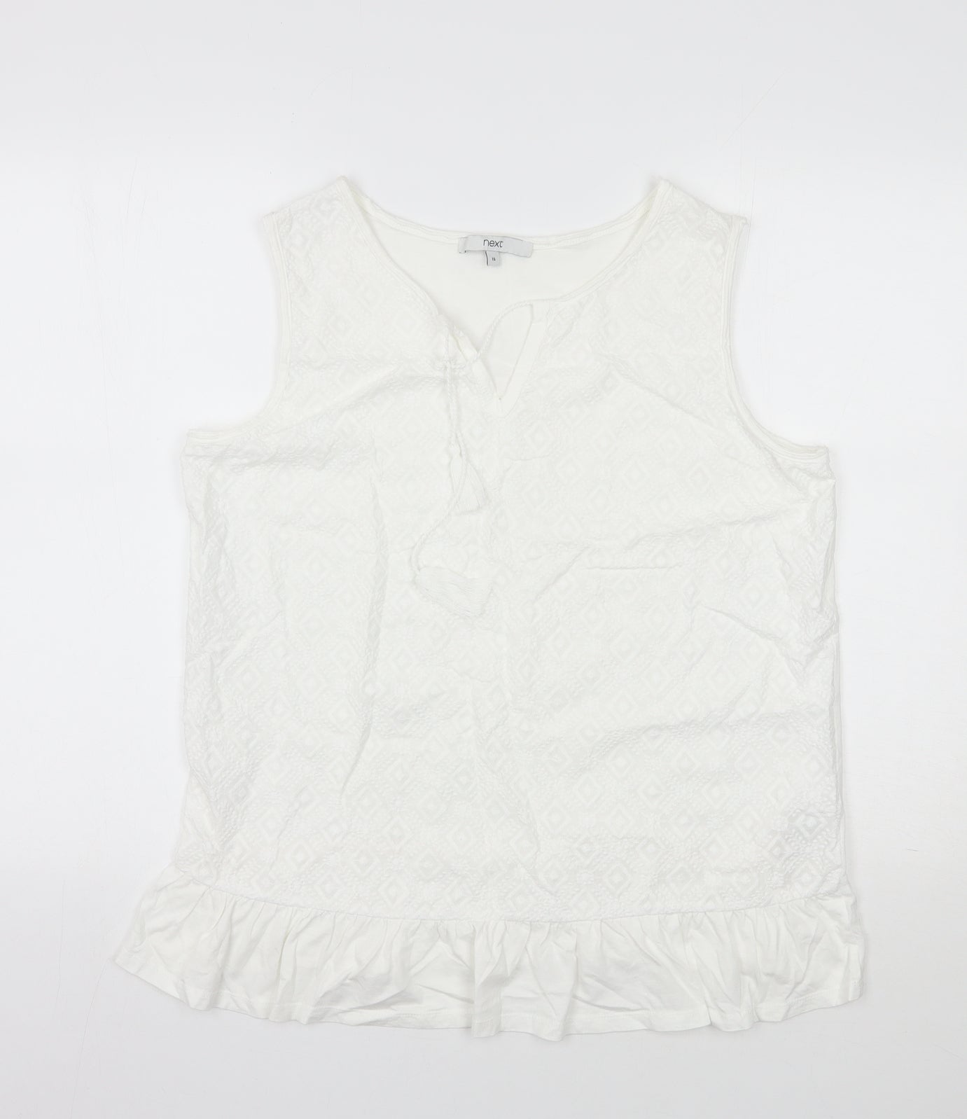 NEXT Womens White Geometric 100% Cotton Basic T-Shirt Size 16 V-Neck