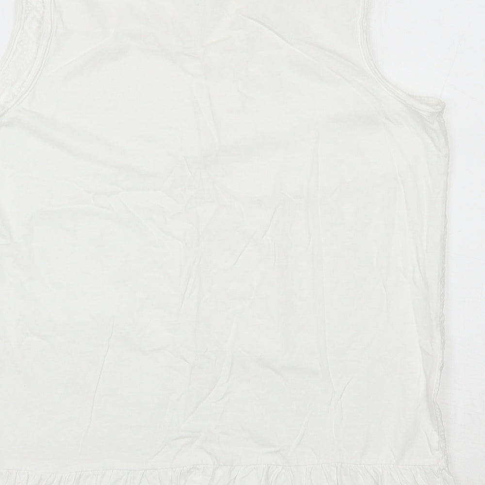 NEXT Womens White Geometric 100% Cotton Basic T-Shirt Size 16 V-Neck