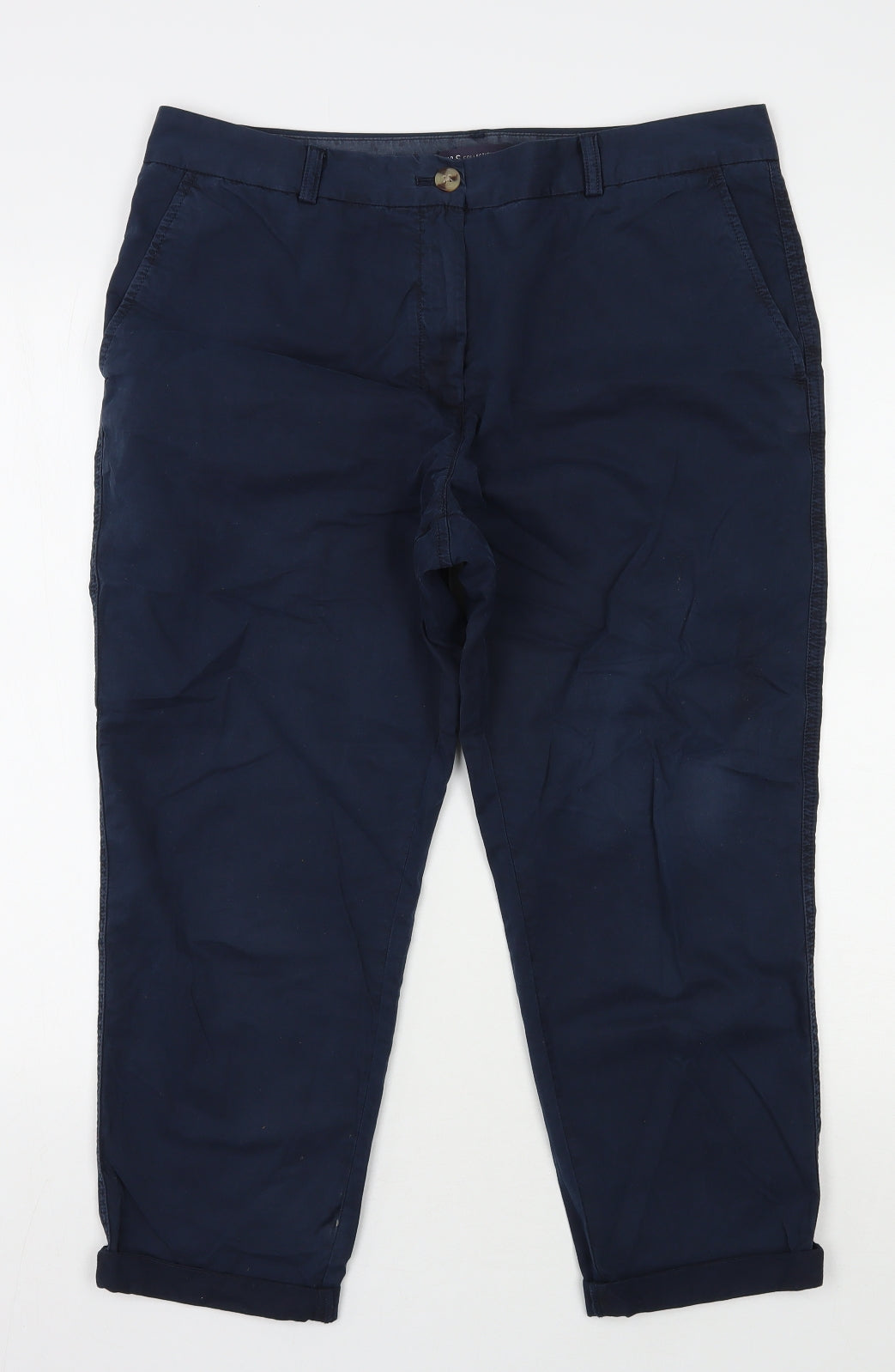 Marks and Spencer Womens Blue  Cotton Chino Trousers Size 14 L24 in Regular Zip