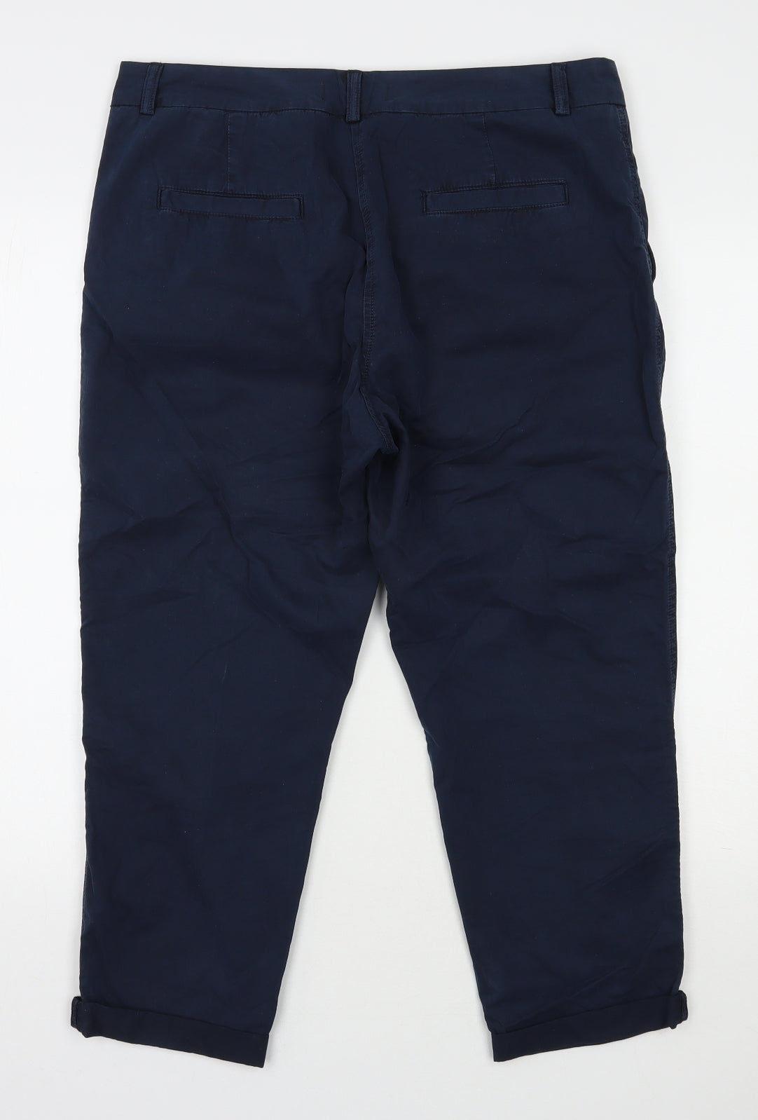 Marks and Spencer Womens Blue  Cotton Chino Trousers Size 14 L24 in Regular Zip