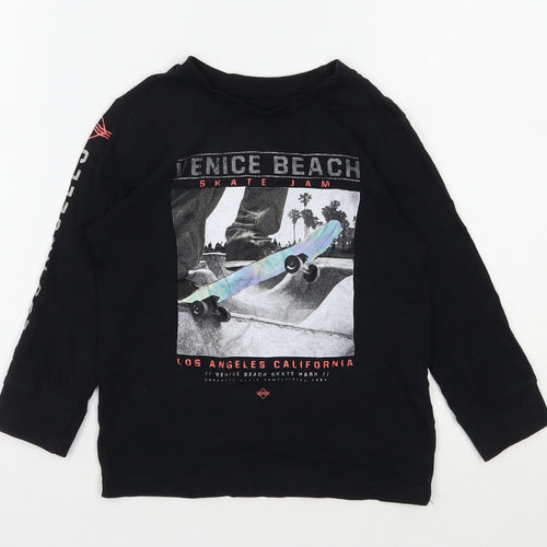 F&F Boys Black  100% Cotton Basic T-Shirt Size 4-5 Years Round Neck Pullover - Venice Beach