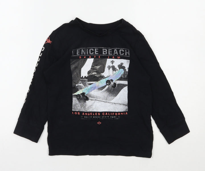F&F Boys Black 100% Cotton Basic T-Shirt Size 4-5 Years Round Neck Pullover - Venice Beach