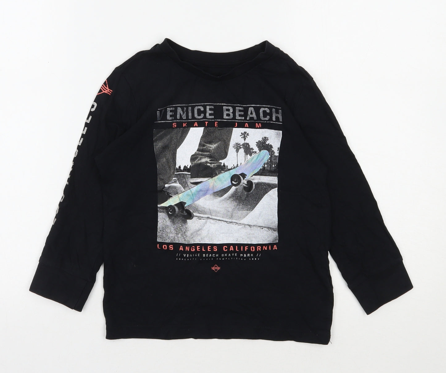 F&F Boys Black  100% Cotton Basic T-Shirt Size 4-5 Years Round Neck Pullover - Venice Beach