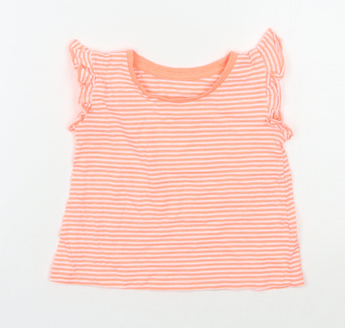 Matalan Baby Orange Striped Cotton Basic T-Shirt Size 18-24 Months Round Neck Pullover