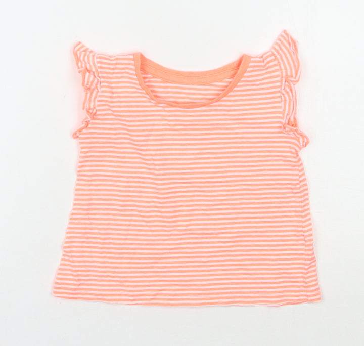 Matalan Baby Orange Striped Cotton Basic T-Shirt Size 18-24 Months Round Neck Pullover
