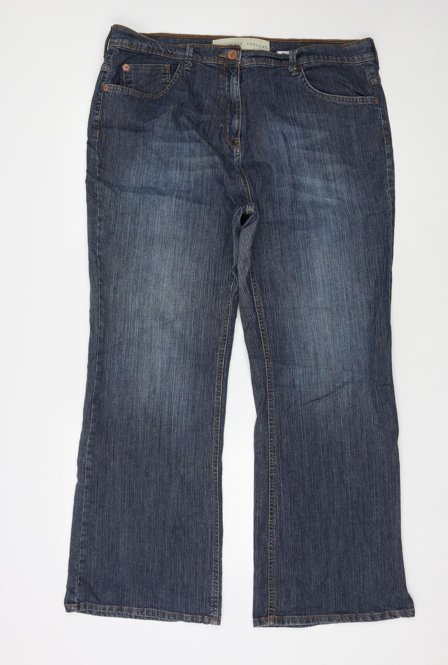 NEXT Womens Blue  Cotton Bootcut Jeans Size 20 L31 in Regular Zip