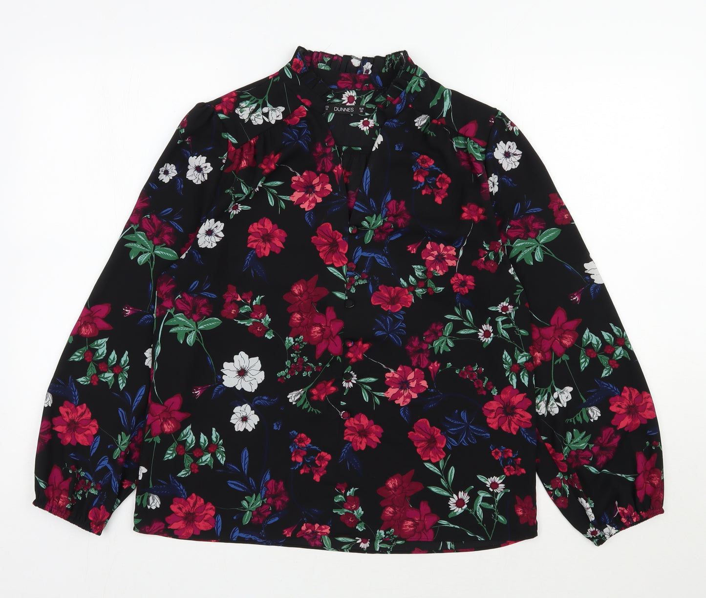 Dunnes Stores Womens Multicoloured Floral Polyester Basic Blouse Size 10 V-Neck