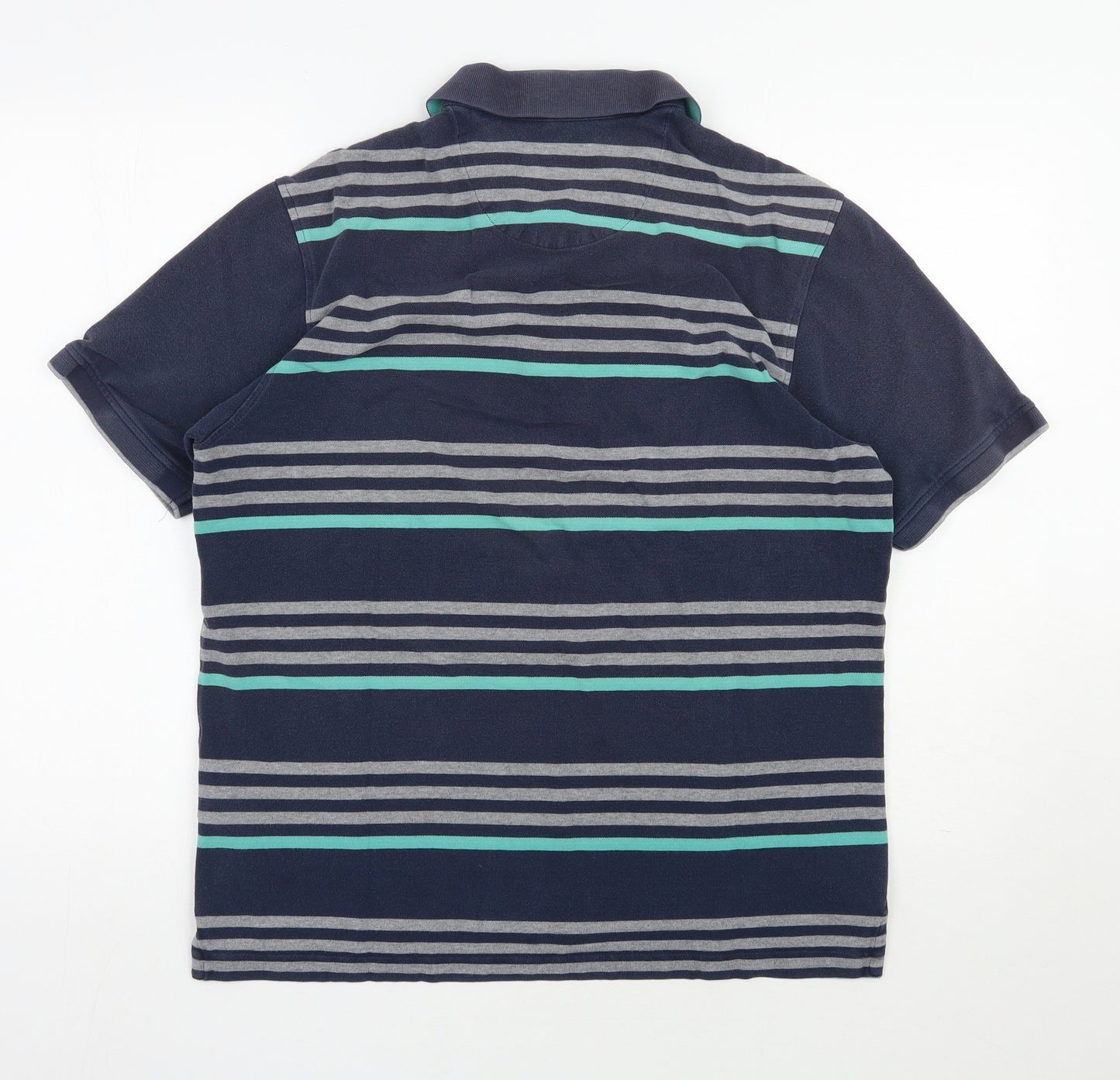 Blue Harbour Mens Blue Striped Cotton  Polo Size M Collared Button