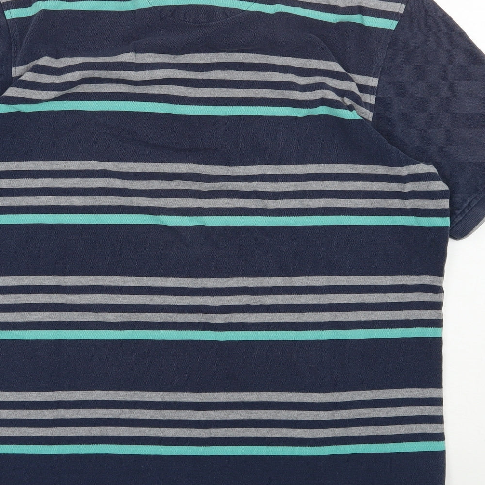 Blue Harbour Mens Blue Striped Cotton  Polo Size M Collared Button