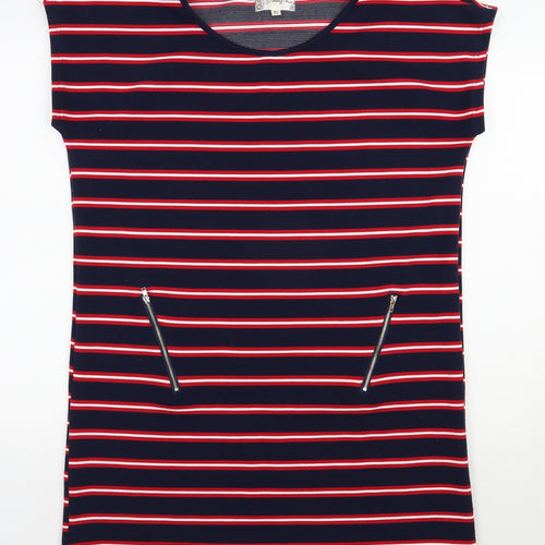 Vouley Vous Womens Blue Striped Viscose T-Shirt Dress  Size XL  Scoop Neck Pullover