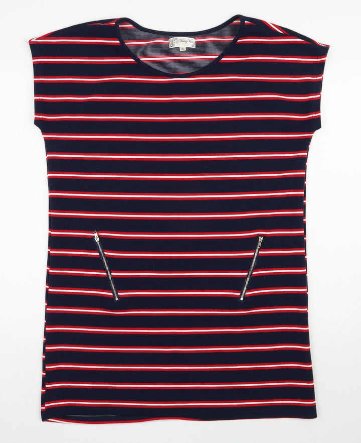 Vouley Vous Womens Blue Striped Viscose T-Shirt Dress  Size XL  Scoop Neck Pullover