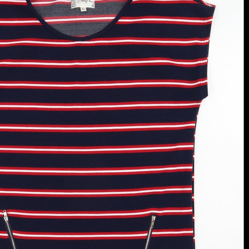 Vouley Vous Womens Blue Striped Viscose T-Shirt Dress  Size XL  Scoop Neck Pullover