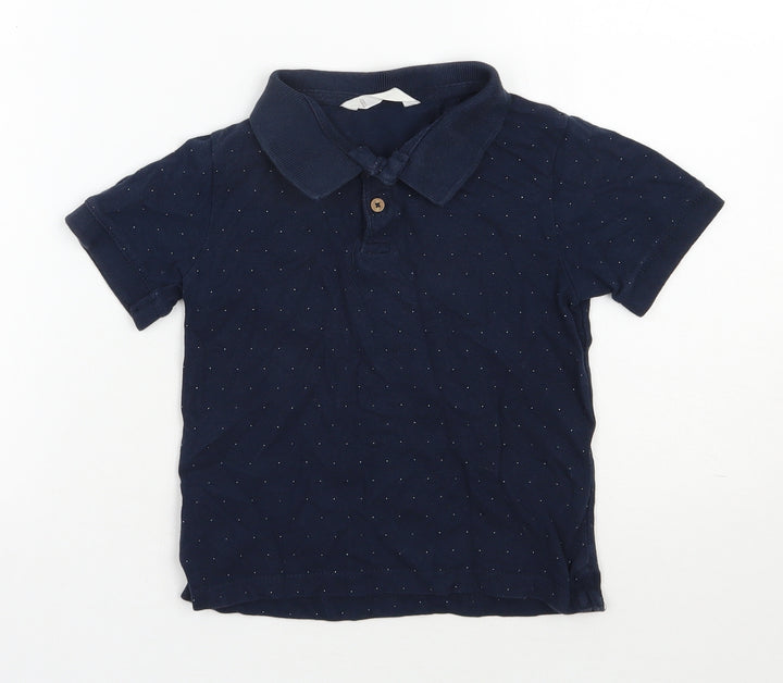 MNG  Boys Blue Spotted Cotton Basic Polo Size 6 Years Collared Button