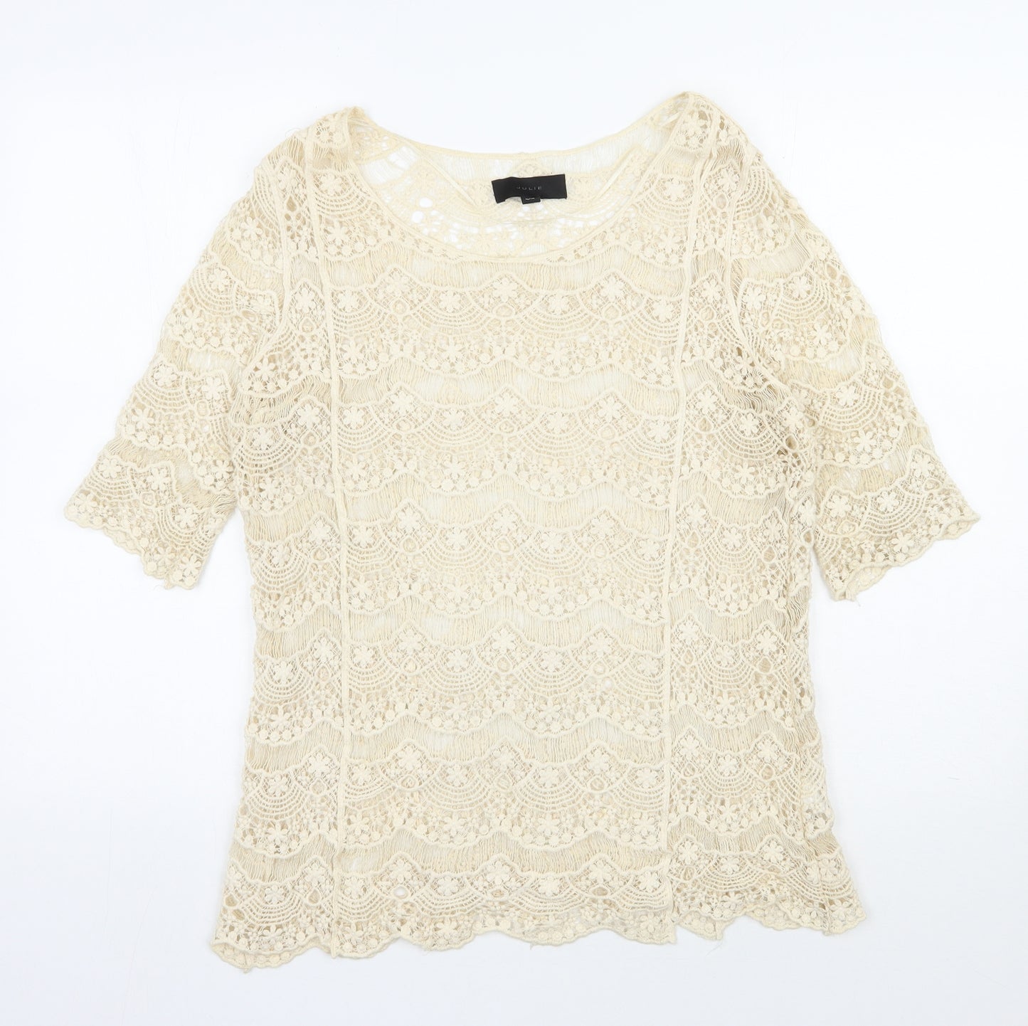 Julie Womens Beige  Polyester Basic Blouse Size S Sweetheart