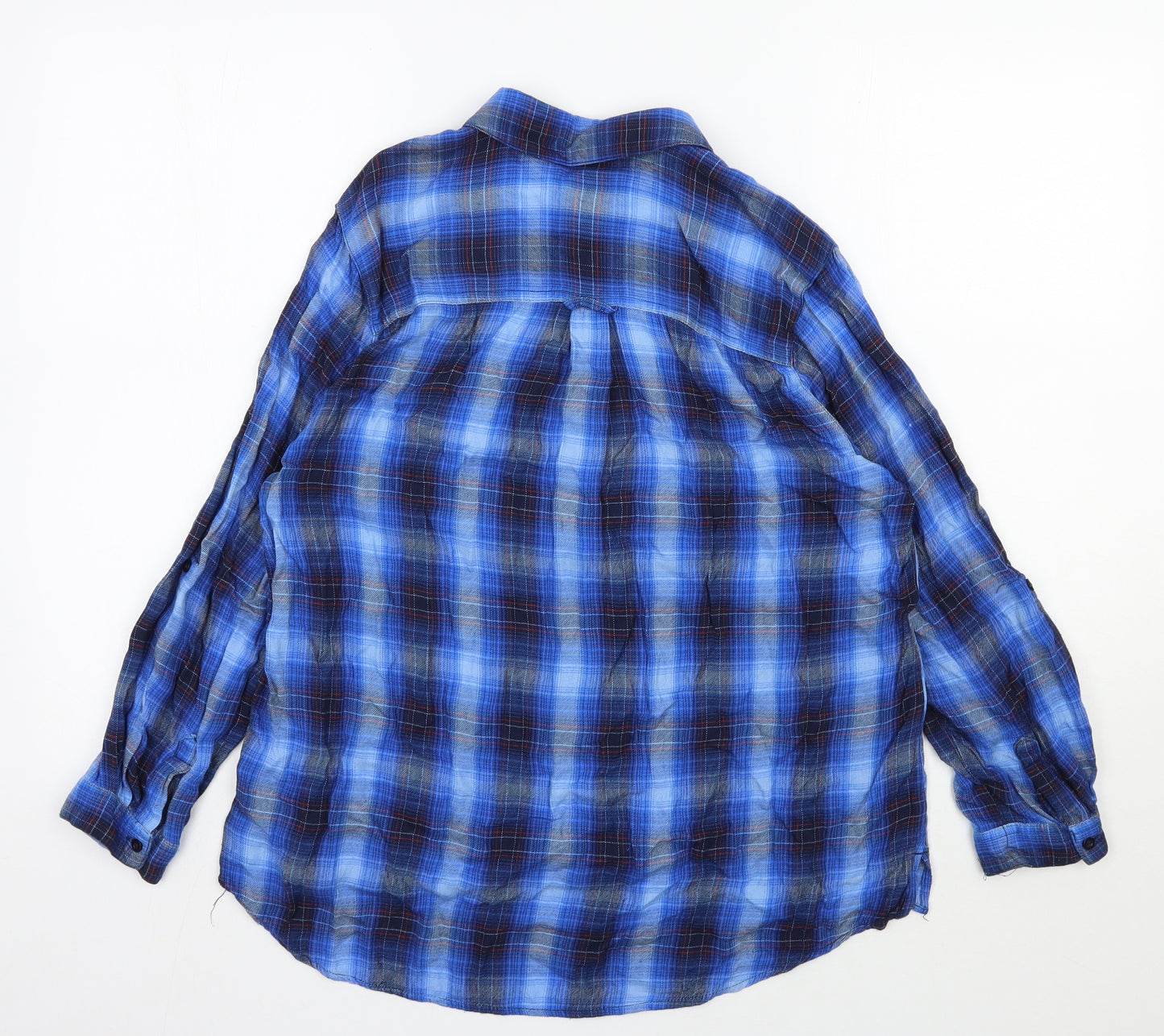 TU Womens Blue Plaid Viscose Basic Button-Up Size 16 Collared
