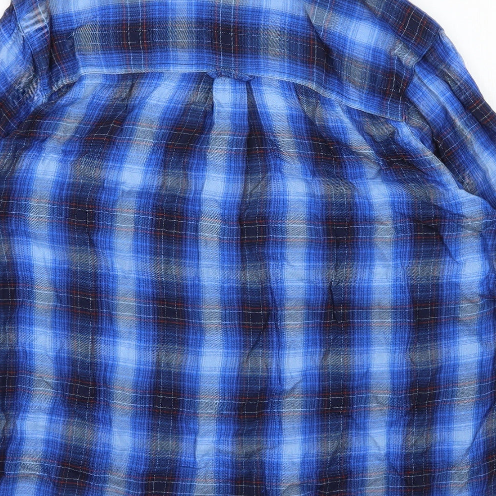 TU Womens Blue Plaid Viscose Basic Button-Up Size 16 Collared
