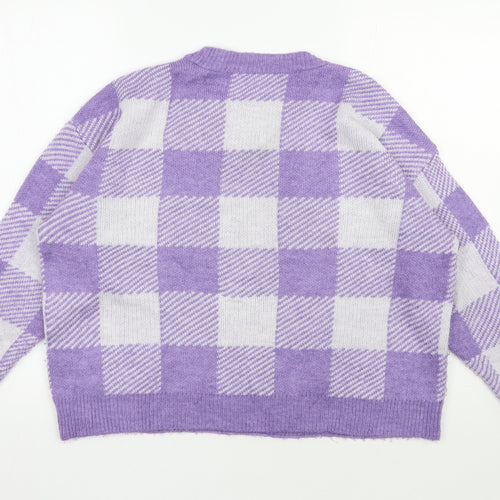 Primark Womens Purple Round Neck Check Acrylic Pullover Jumper Size 12